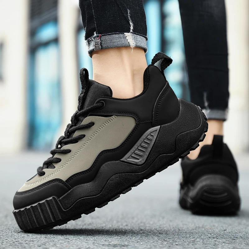 男鞋春秋季款工装劳保工作上班皮面运动厚底户外登山老爹潮鞋春季