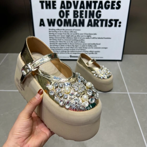 主播推荐2025年（珠光闪闪）1077厚底重工水钻玛丽珍鞋时尚小个子鞋