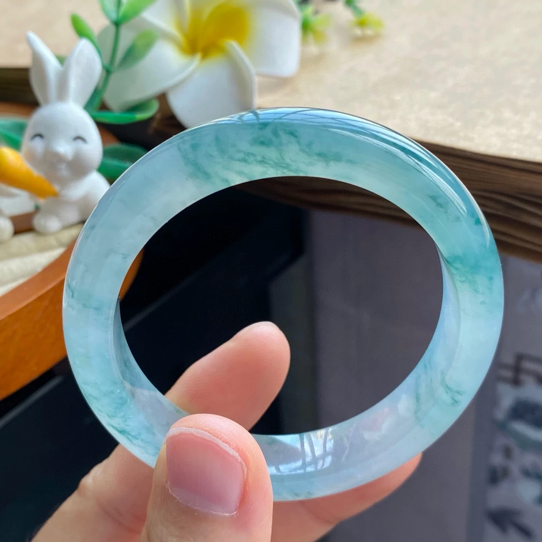 2.13批604号手镯52.1-11.8-8 冰透飘花镯！一动一静间皆是诗意！