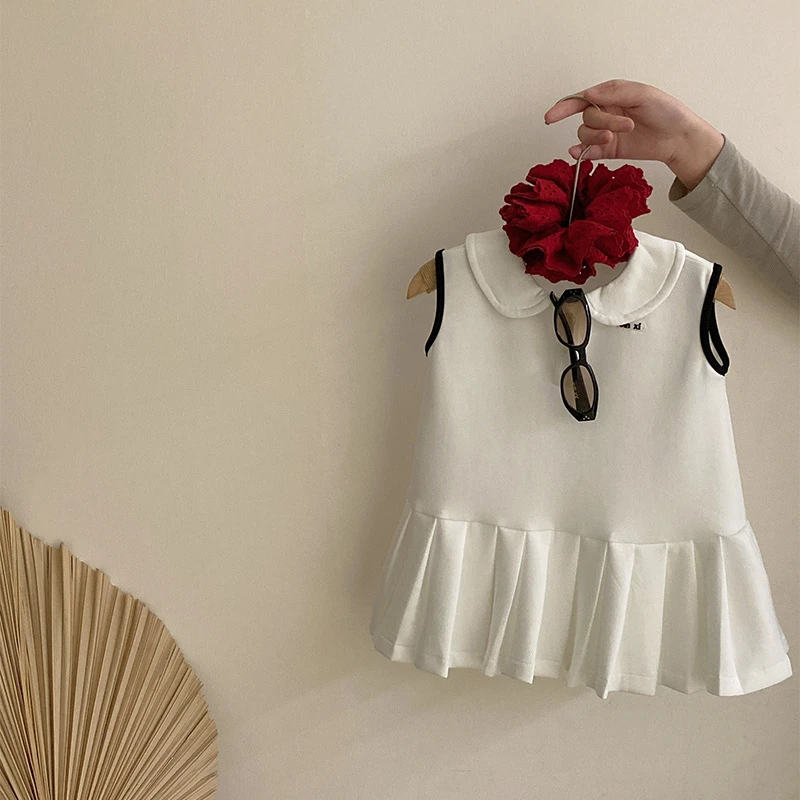 R25164夏季新款女童背心裙时髦儿童拼接连衣裙女宝宝学院风POLO裙