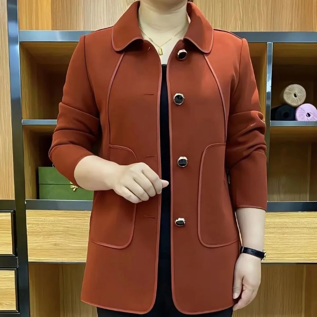 2025年秋季新款时尚潮流妈妈装洋气百搭时尚小方领纯色外套显瘦款
