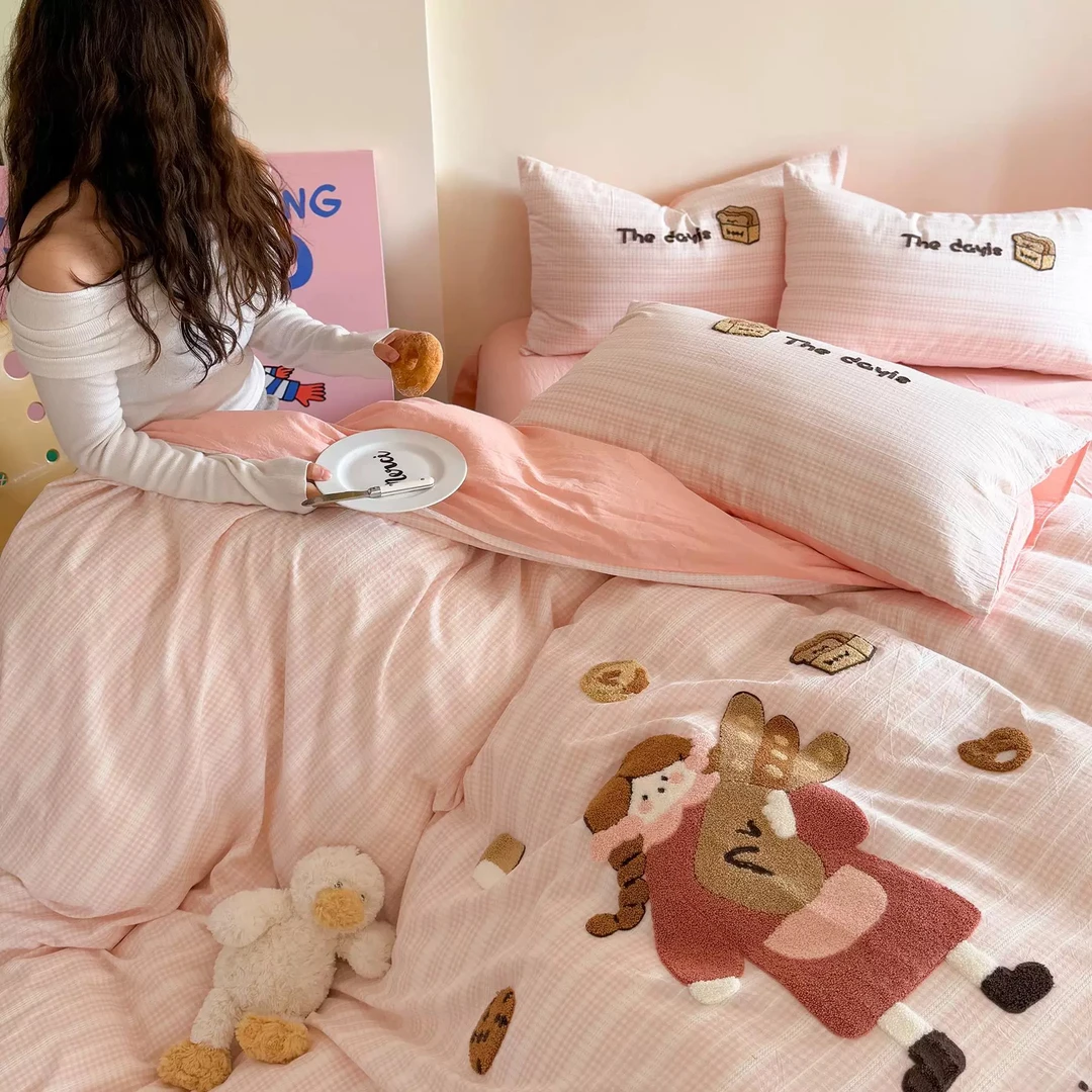 全棉色织提花毛巾绣四件套 纯棉套件 nsh