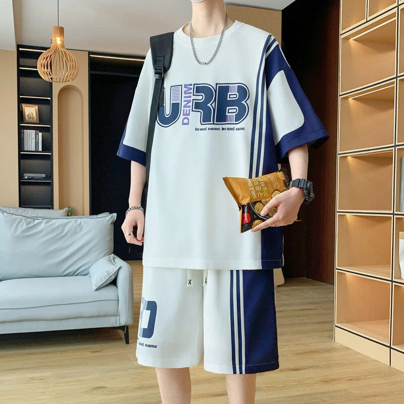 夏季潮流运动套装男2025新款夏季青少年宽松短袖T恤短裤学生男生