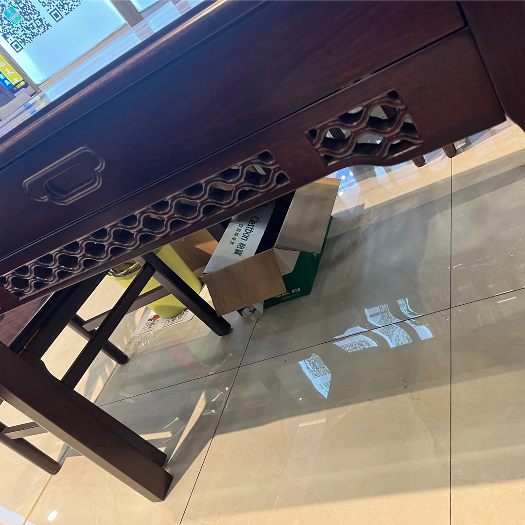 C101号6人-9人（不含）两用家用别墅餐厅乌金木实木餐桌新中式餐桌