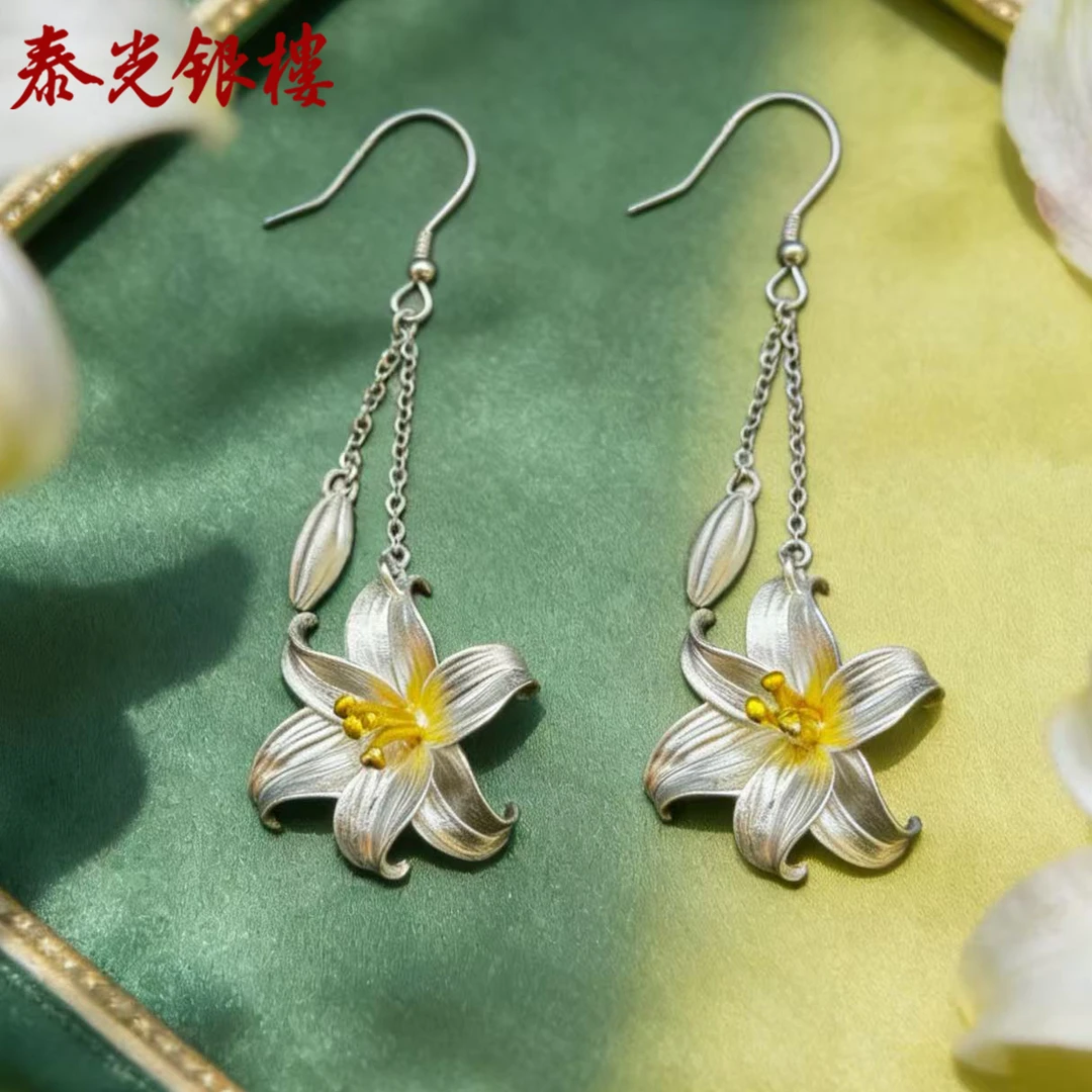 泰光银楼 足银耳饰 阿海设计999百年好合耳坠精美银饰原创国风