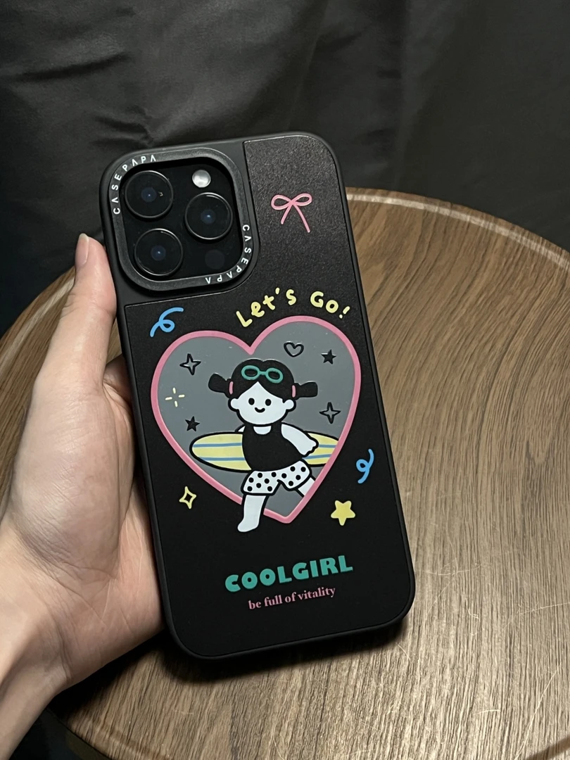 爱心镜面滑板女孩磁吸适用iPhone16promax苹果15手机壳14磨砂13女