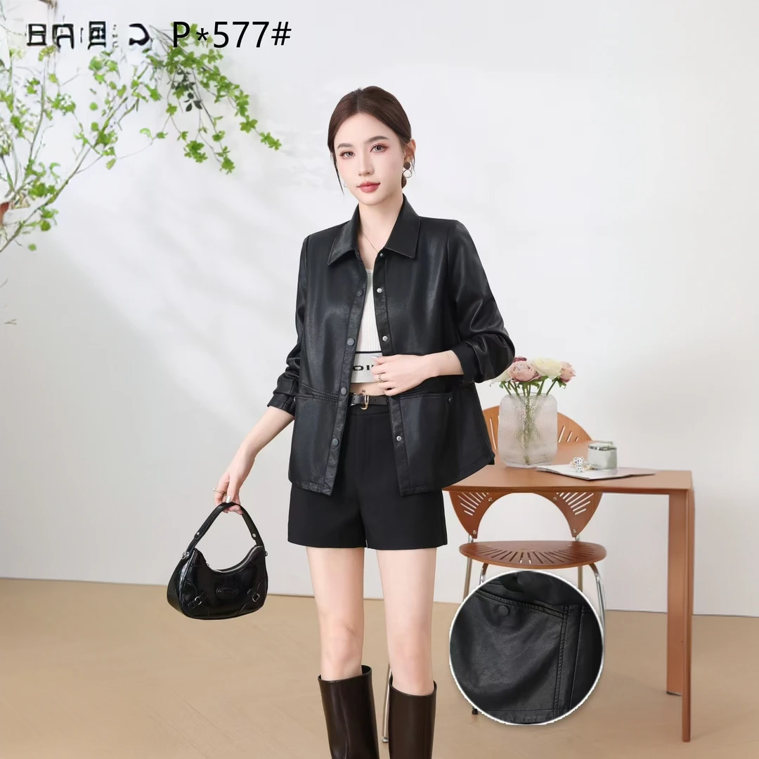 嘉松2025春季新款皮衣外套女中年妈妈皮夹克上衣