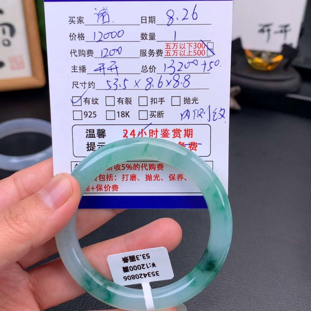 诺***未镶嵌手镯翡翠冰胶绿花
