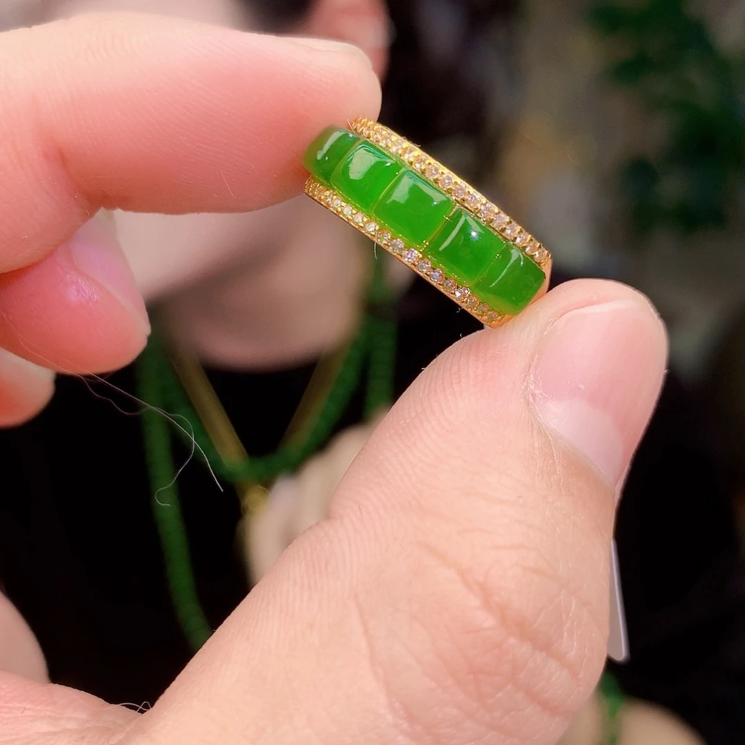 吊坠(不含链)银S925镶嵌和田玉（碧玉）戒指