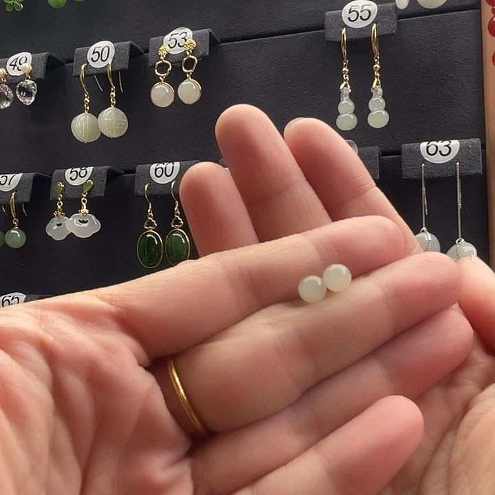 和田玉银S925镀金镶嵌耳饰