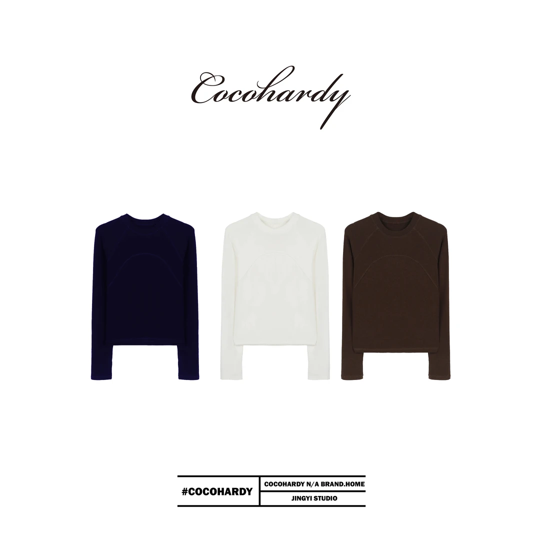 新款lu系时髦辣妹拼接磨毛修身长袖T女装小个子内搭打底衫