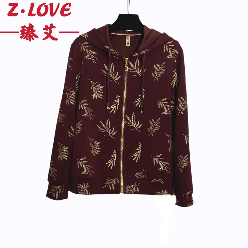 【朗姆酒红金枝玉叶】欧韩时尚拉练开衫中老年加大码针织上衣