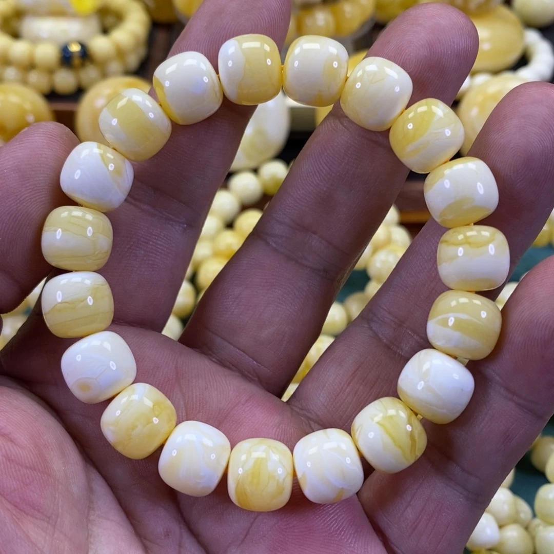 琥珀裸石未镶嵌尺寸12焦皮橘白浓蜡同料老型手串