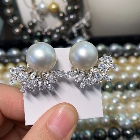 海水珍珠耳饰银S925镶嵌13.88