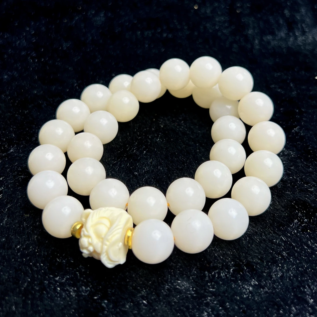 J1265白玉菩提醒狮双圈精品手串无礼盒