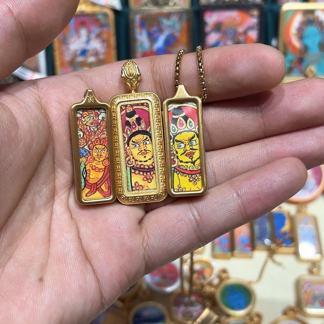 吊坠挽*.1*3黄老爷热贡手绘唐卡