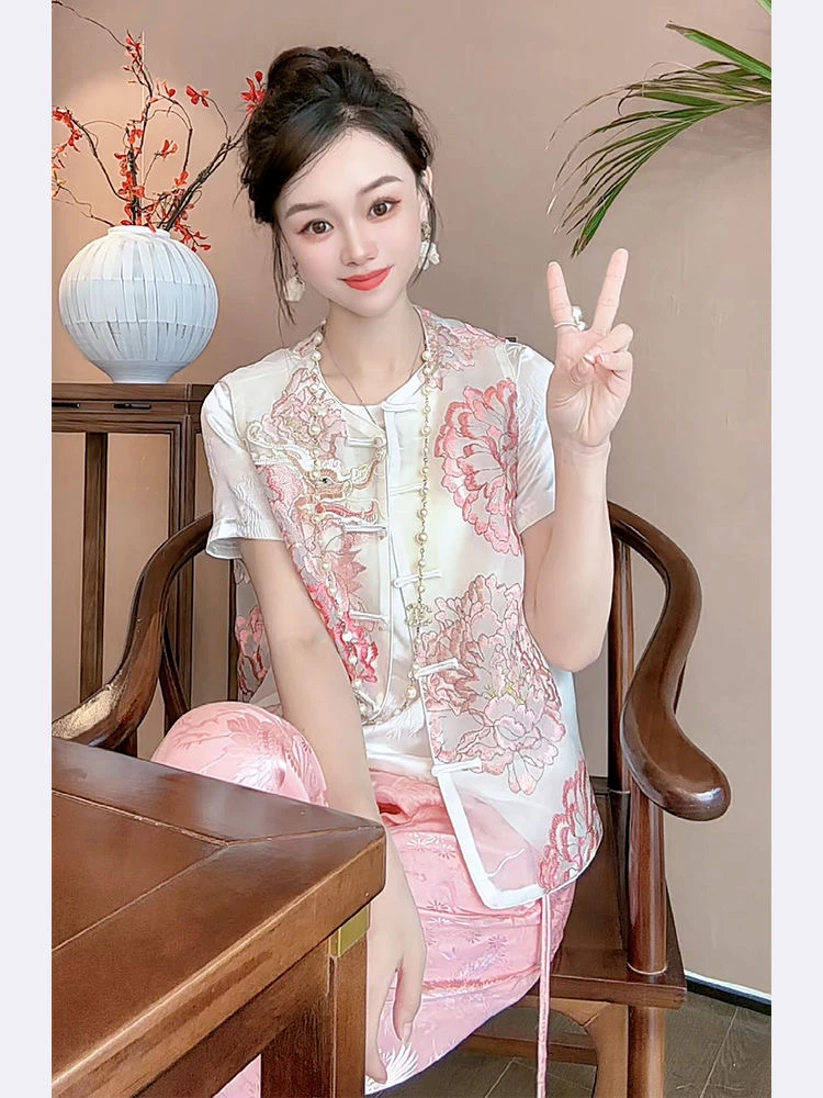 2025新中式国风个性新中式女装禅意复古国风白色马甲夏季