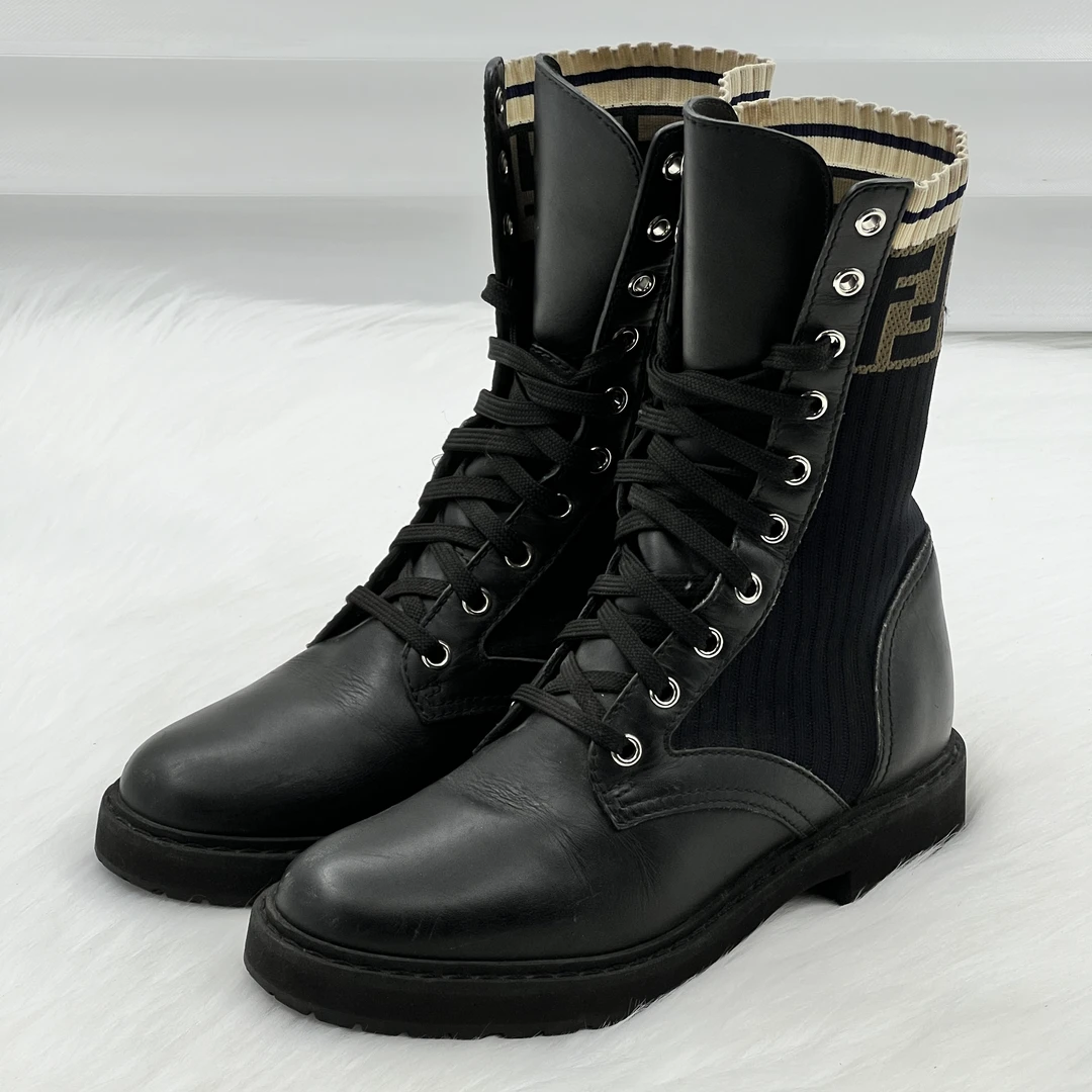 90新 FENDI/芬迪 Rockoko 老花马丁靴 35.5码 公价9k c0777