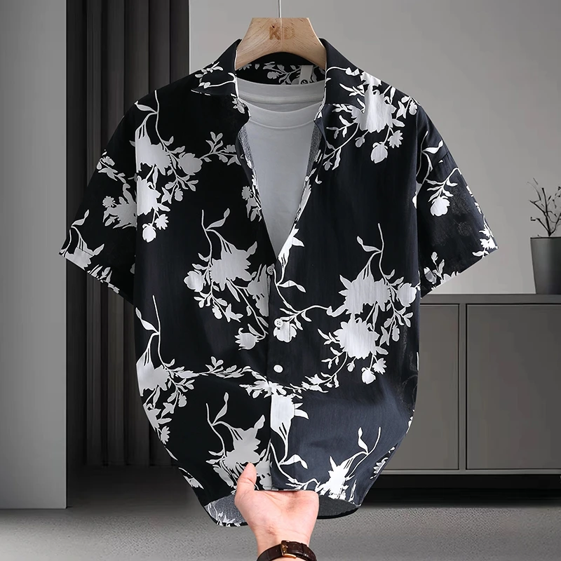 花衬衣男女情侣款2025夏季新款海边夏威夷衬衣外套速干沙滩短袖