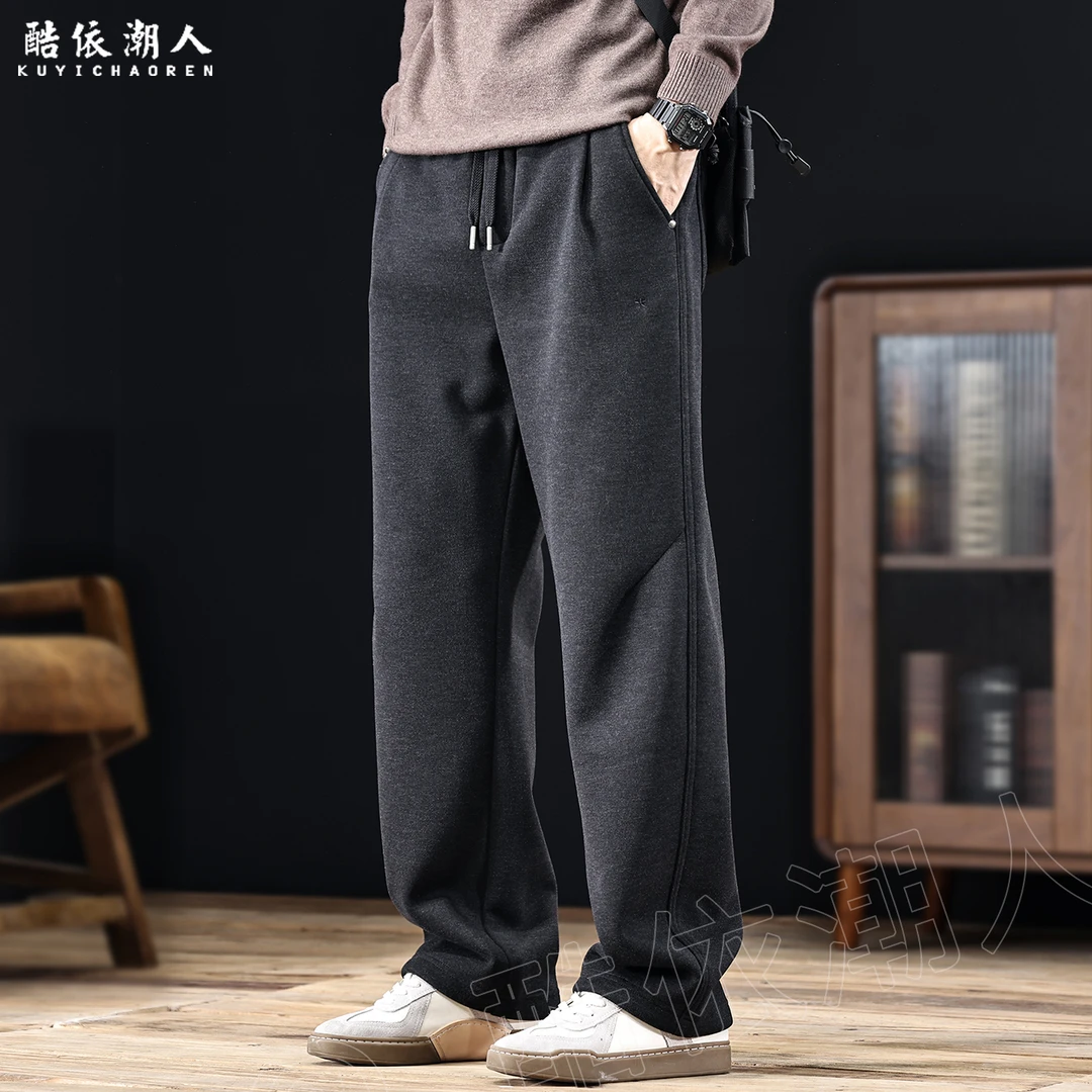 酷依潮人欧棉绒秋冬加绒加厚直筒休闲裤男2025新款卫裤宽松大码