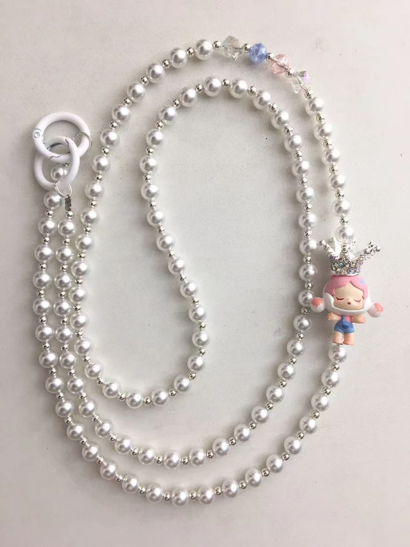 乐玩潮品 原创设计早安抱抱SP白色珍珠手机斜挎长链120cm左右长度