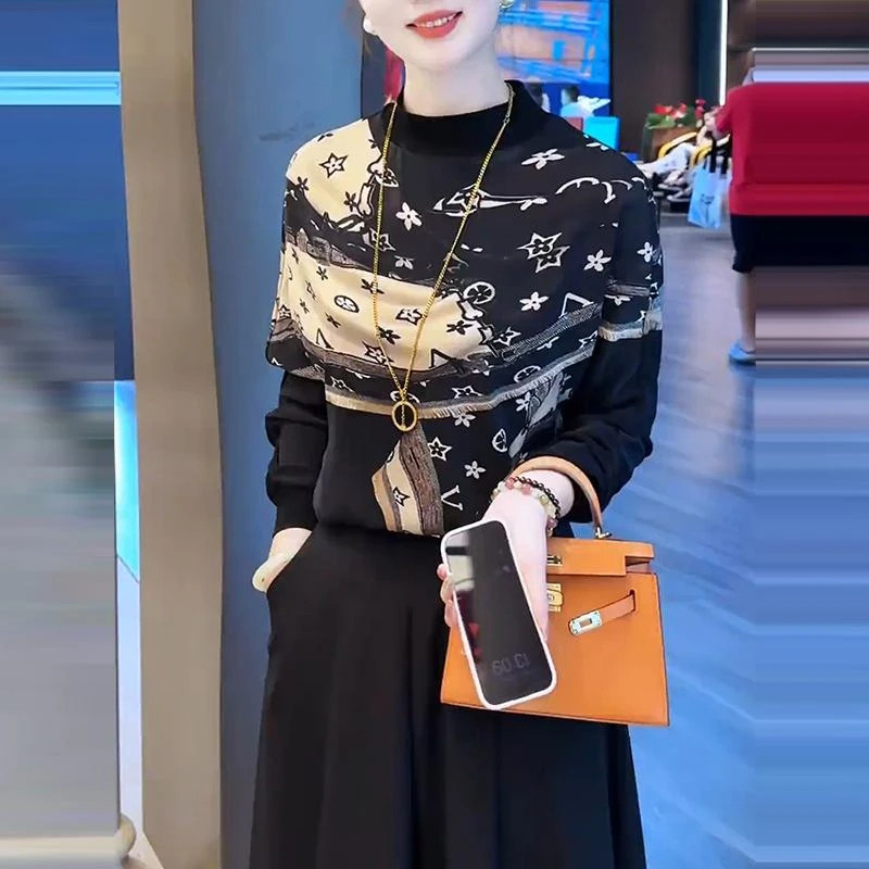 欧货冬季高级时髦穿搭法式优雅气质穿搭洋气印花时尚上衣女显瘦