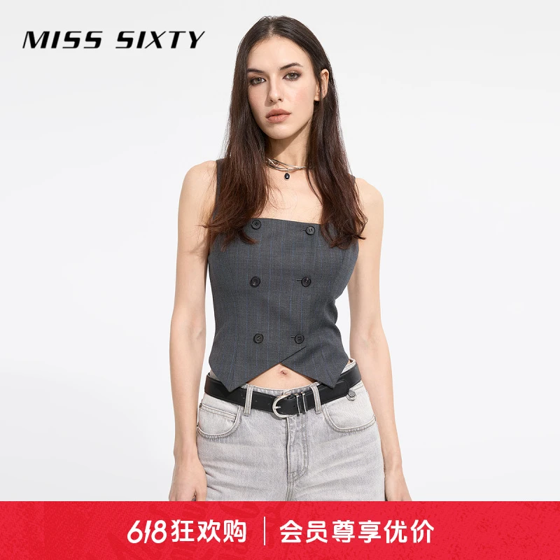 【商场同款新品】Miss Sixty2025春款马甲法式方领条纹羊毛精纺上衣