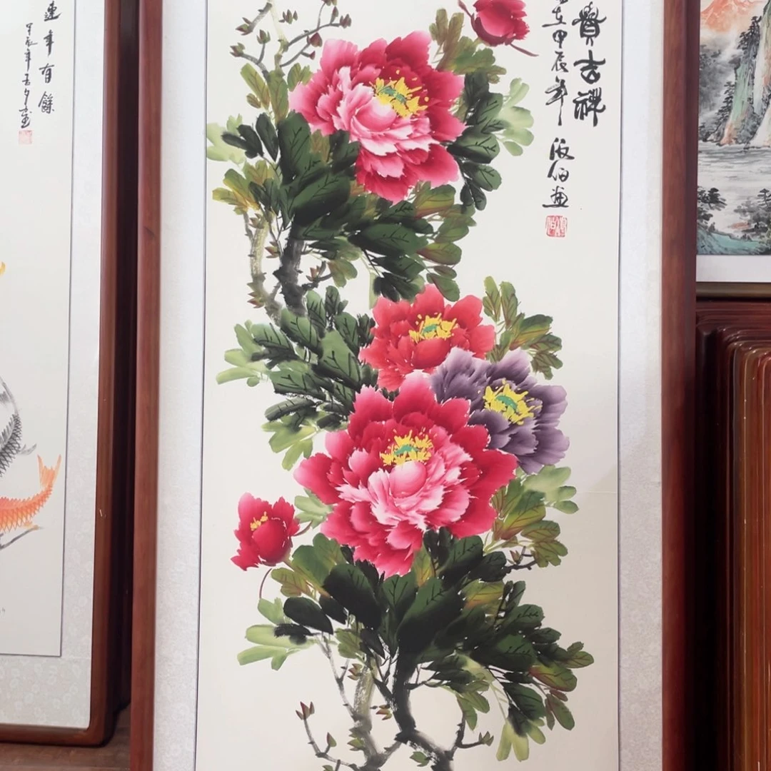 国画手绘带框尺寸63*123厘米