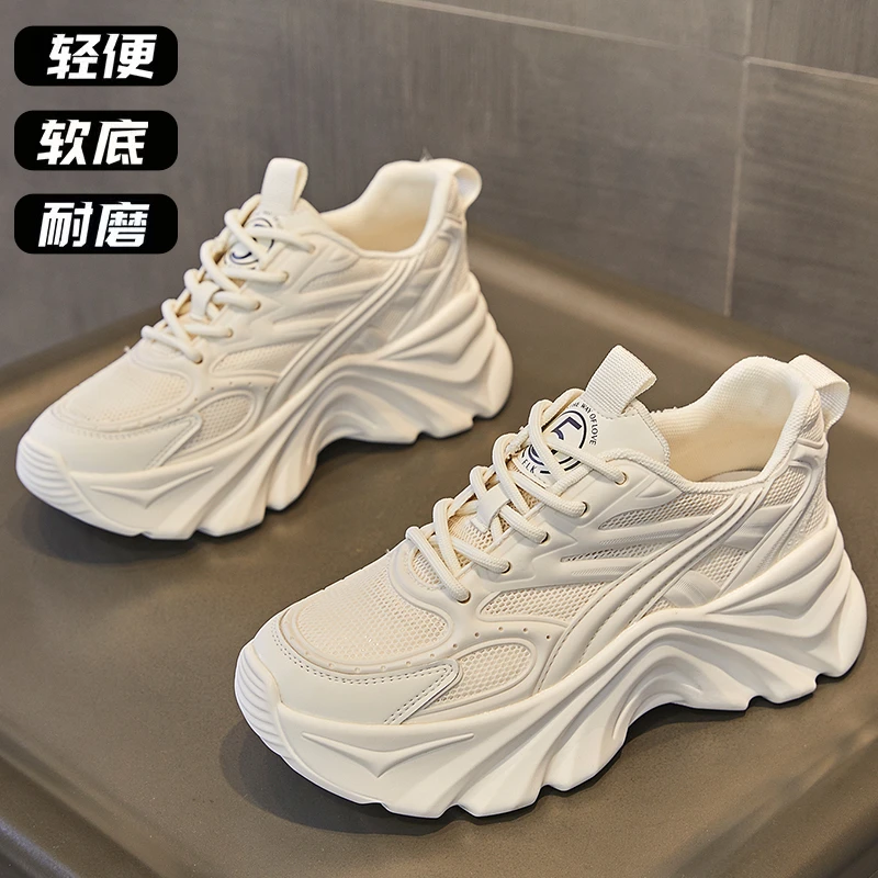 2025新款网面运动鞋耐磨老爹鞋女秋季增高跑步透气跳舞鞋厚底女鞋