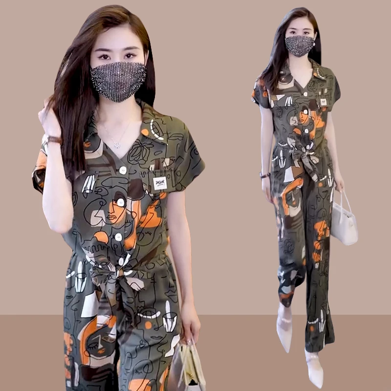 夏季休闲时尚套装女2025新款潮流薄款时髦洋气冰丝垂感韩版两件套