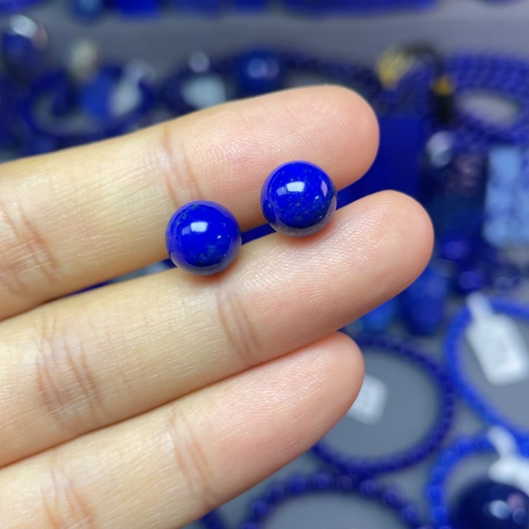 青金石银S925镶嵌8mm耳饰