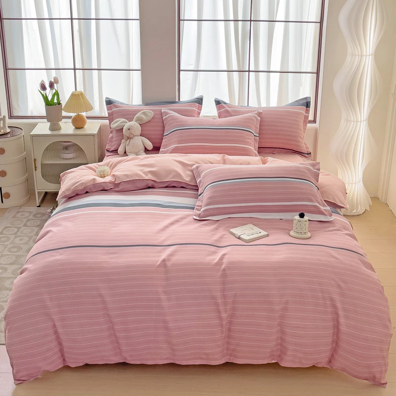 四季通用亲肤斜纹四件套简约印花磨毛加厚床单被套家用床上用品