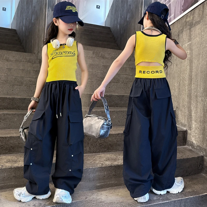 爵士舞服装女童夏季jazz小背心儿童街舞走秀潮服时髦练功舞蹈套装