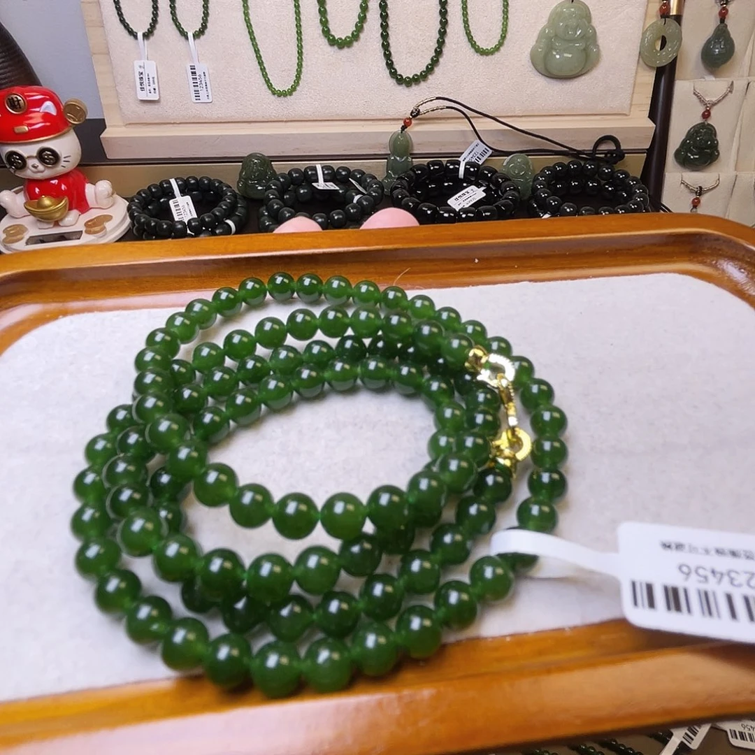 和田玉未镶嵌项链俄碧冰底项链6mm108颗