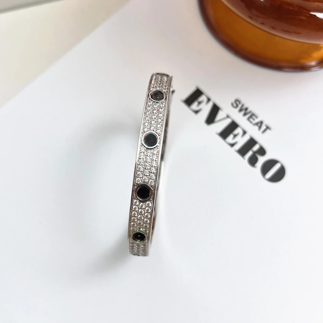 合金莫桑石手镯 【黑丁SZ】时尚气质满钻闪钻黑陶瓷银色带扣CNC手镯