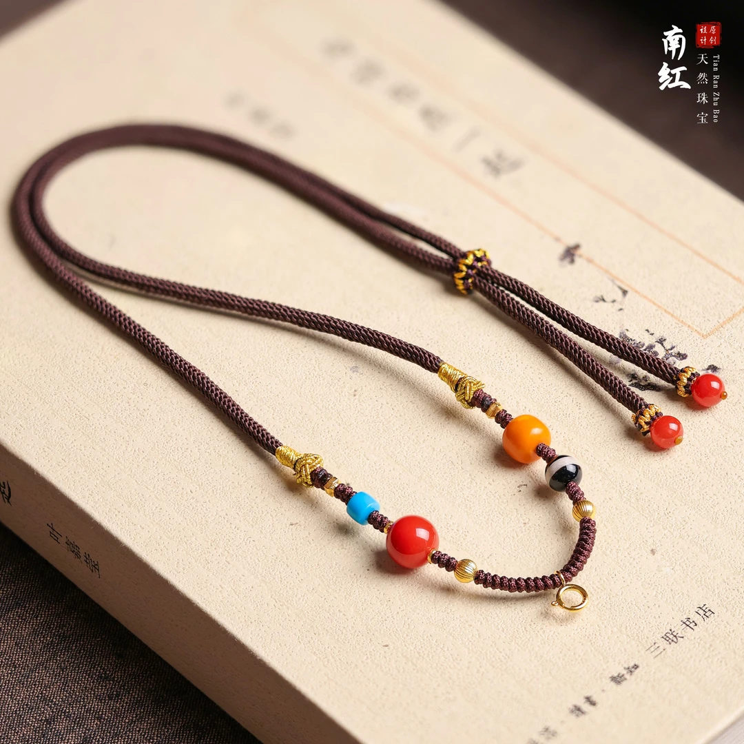 【桃总推荐】diy18k瓦西南红蜜蜡项链配绳/约62cm@@ZY51227004