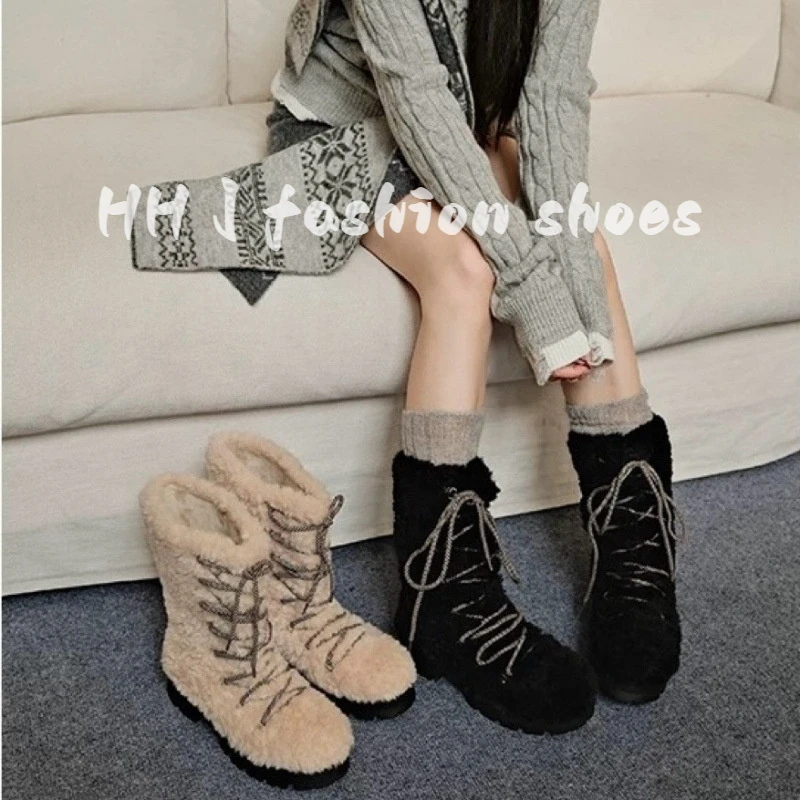 羊毛版~雪地靴女新款毛毛系带厚底增高加绒加厚保暖东北雪地棉鞋