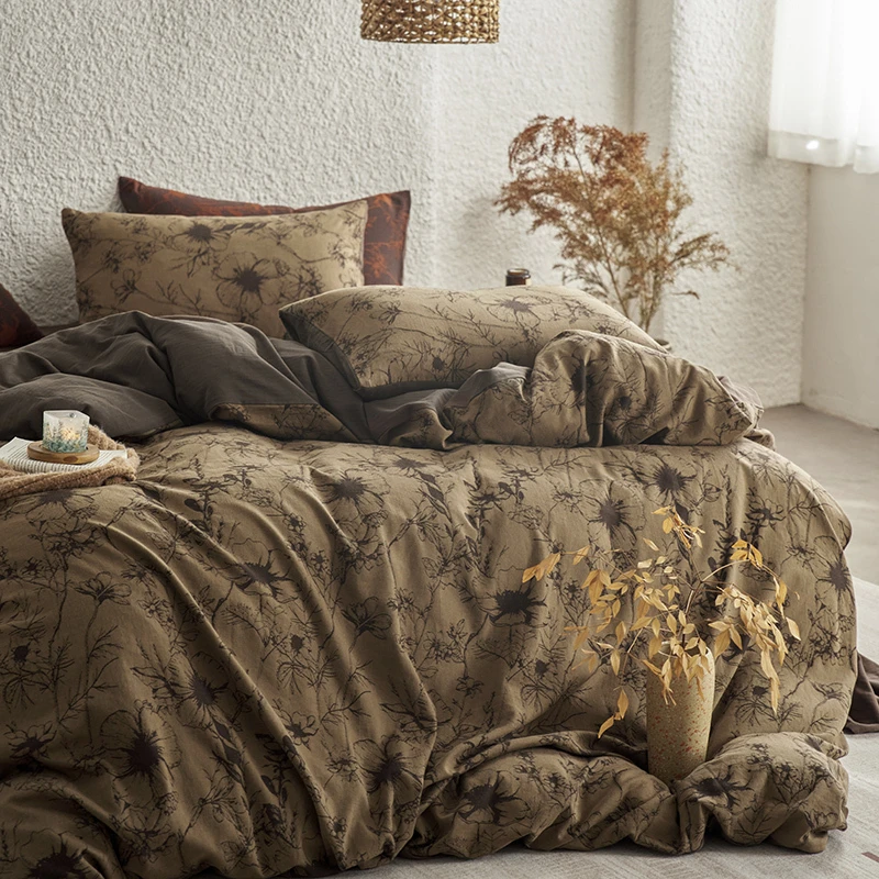 茶巷/高级老钱风艺术织物全棉纯棉四件套色织提花被套床单100棉