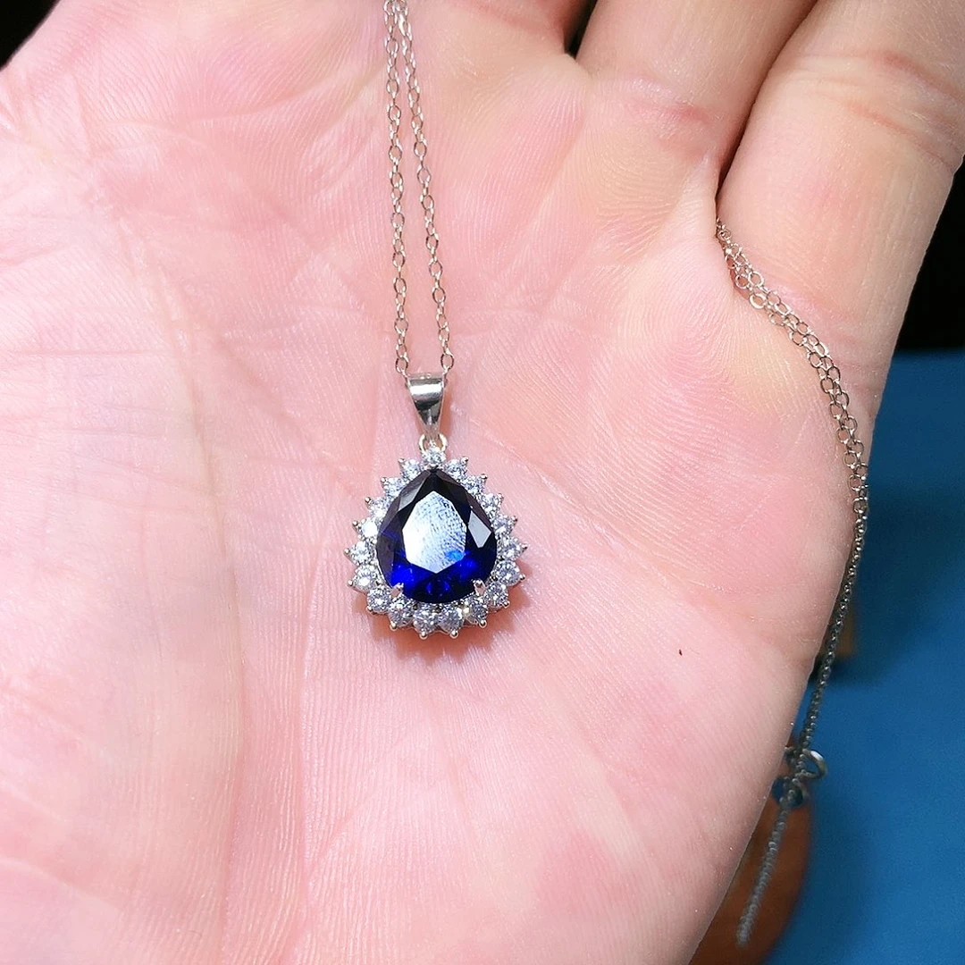 蓝宝石吊坠(赠链)银S925镶嵌