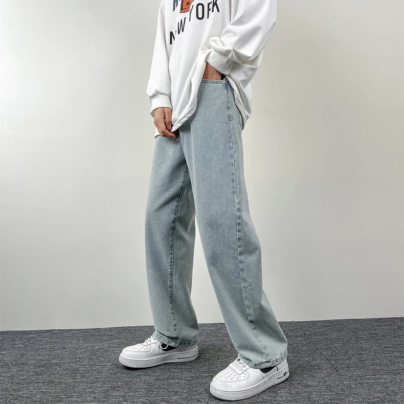 精品男装#美式高街黑色牛仔裤男宽松直筒阔腿裤潮ins九分长裤港风