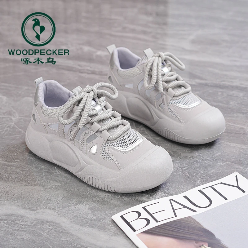 啄木鸟老爹鞋女网面透气2025年夏季新款厚底女鞋百搭薄款网鞋爆款