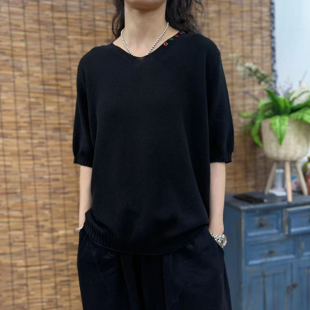 10738新款春夏休闲减龄显瘦针织上衣短袖T恤