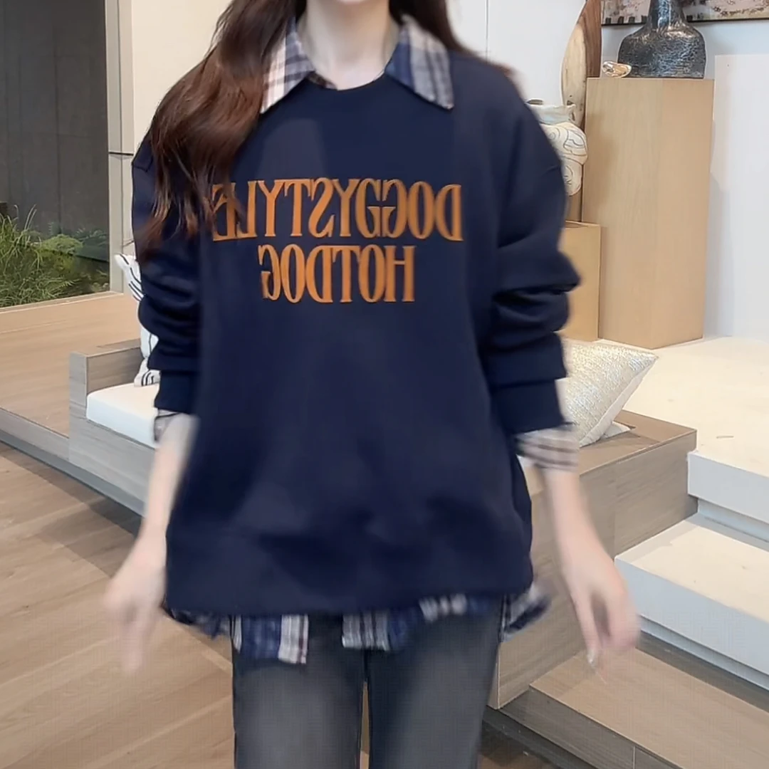 美式潮流休闲宽松小个子圆领套头字母印花卫衣2025秋季时尚百搭