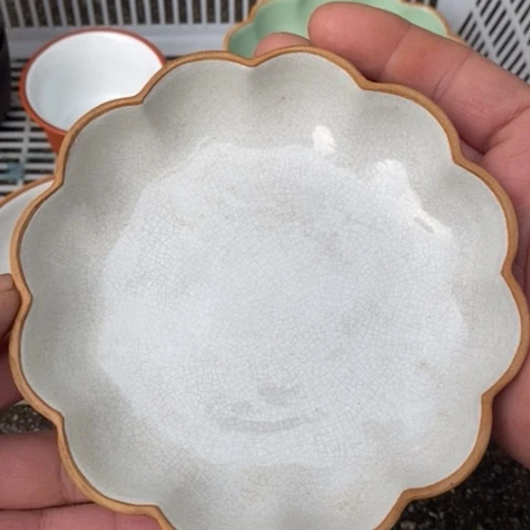紫砂茶壶段泥白釉盘13-14cm