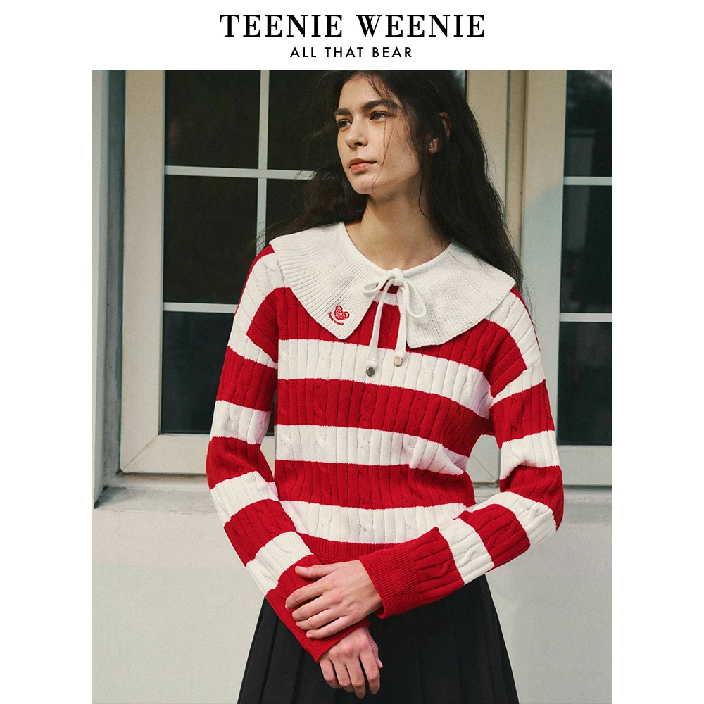 TeenieWeenie小熊2024年早春新款条纹圣诞新年毛衣女TTKW241102P