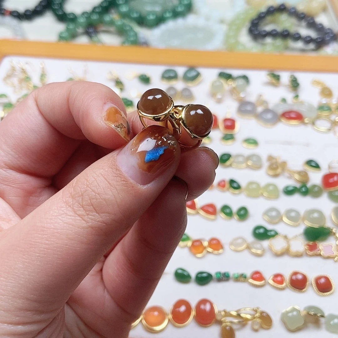 和田玉耳饰银S925镶嵌