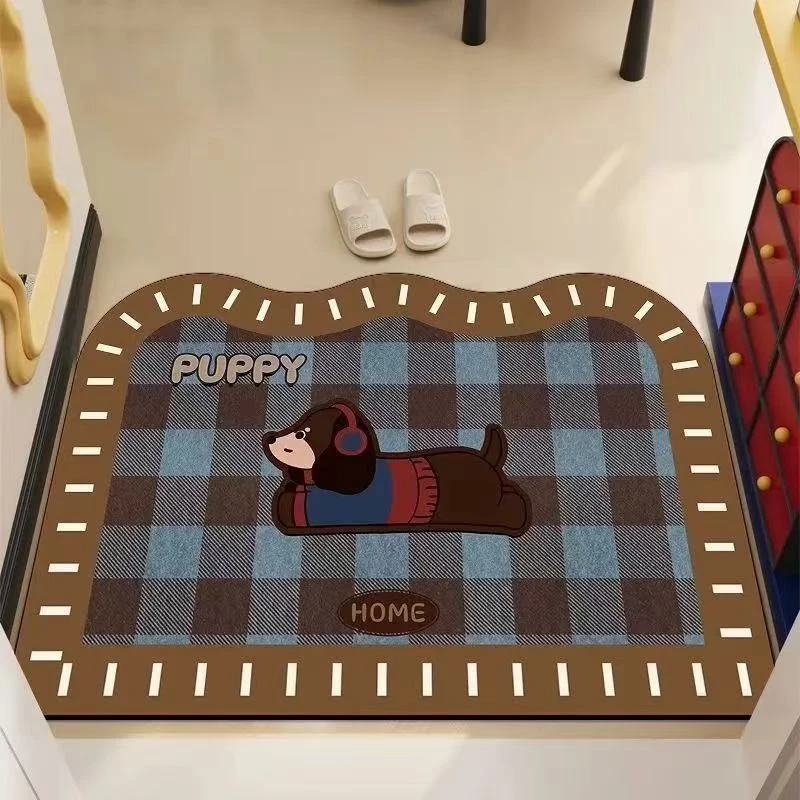 【格纹小狗】软硅藻泥地垫脚垫吸水防滑卫生间浴室厕所洗手间