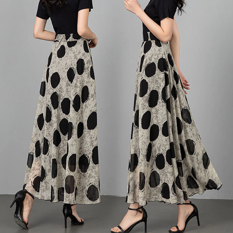 半身裙女夏季2025新款气质波点大码显瘦修身仙女大摆a字雪纺长裙