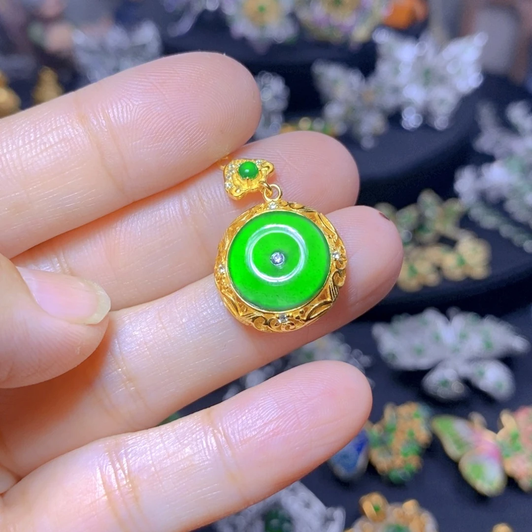 翡翠银S925镶嵌吊坠(不含链)天然翡翠