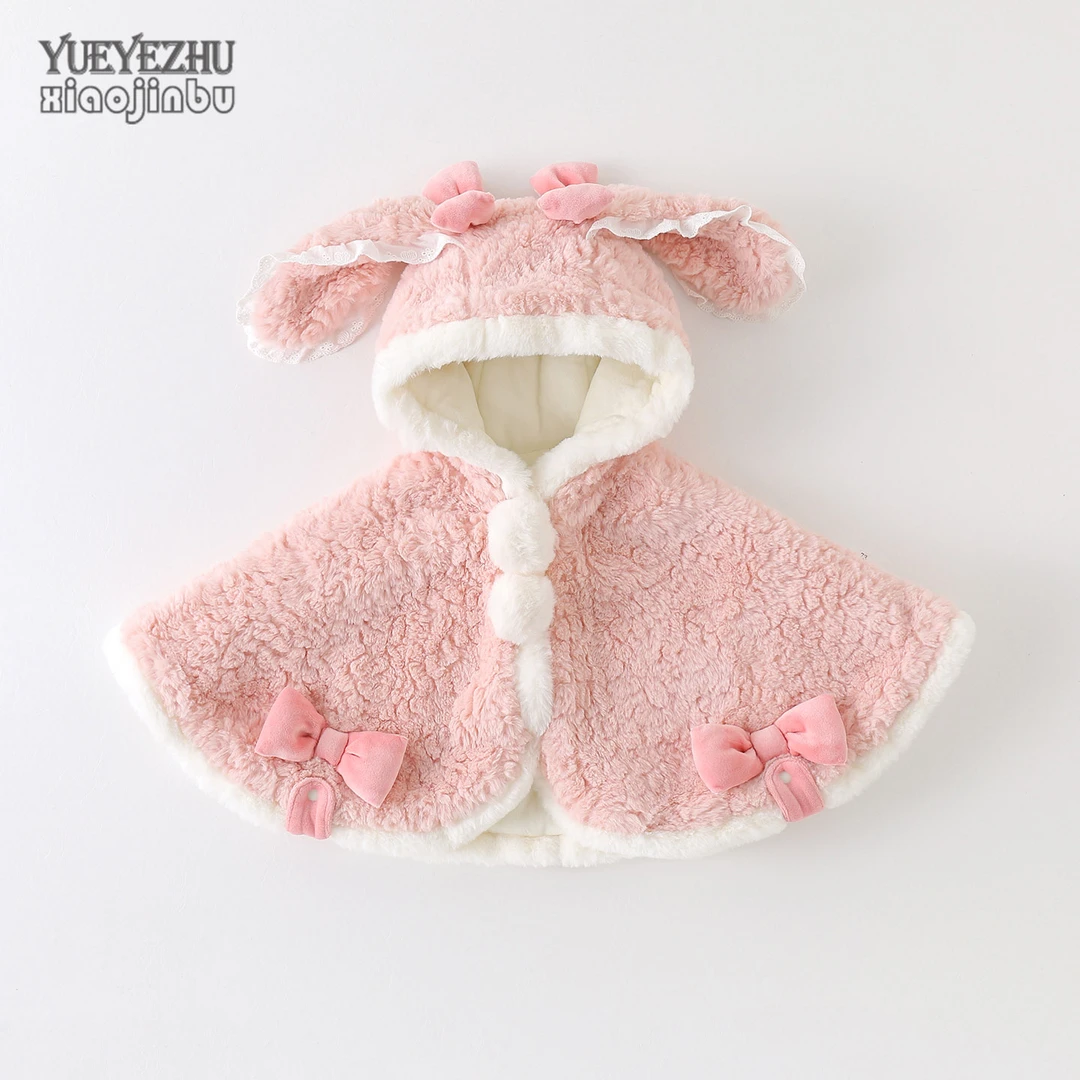 女宝宝洛丽塔斗篷秋冬加绒加厚披肩外套婴幼儿公主外出连帽披风潮